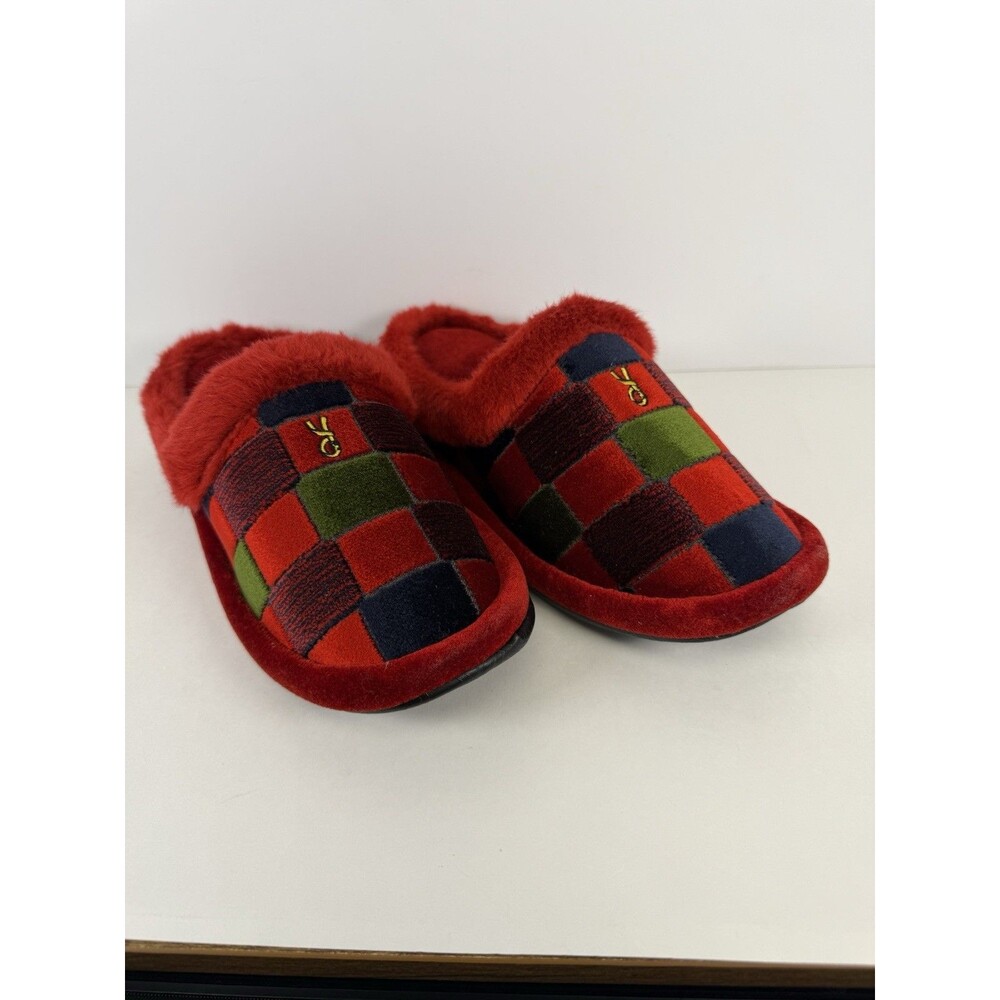 Roberta di Camerino Red Plaid Faux Fur House Slippers Japan Size M Rare
